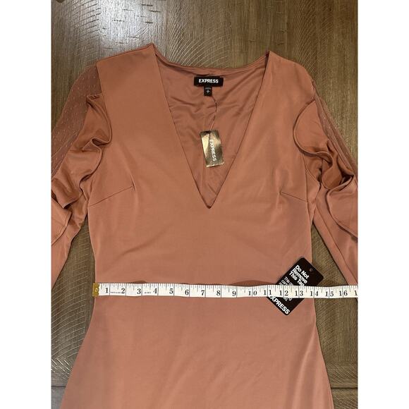 NWT EXPRESS Blush Ruffle Sleeve V Neck Sheath Stretch Dress Women's Size Small - Picture 12 of 16